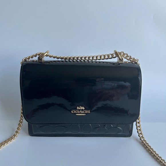 Coach Handbags - Coach Klare Crossbody Black Signature Patent Leather Bag CV397